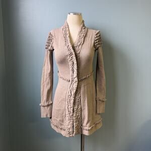 Vintage Y2K Light Brown Ruffle Cardigan Sweater Boho Fairygrunge Whimsy Size M